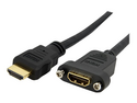 Startech 3ft HDMI Female to Male Adapter, 4K High Speed Panel Mount HDMI Cable, 4K 30Hz UHD HDMI, 10.2 Gbps Bandwdith, 4K HDMI 1.4 Video, HDCP 1.4, HDMI Female to HDMI Male Cable